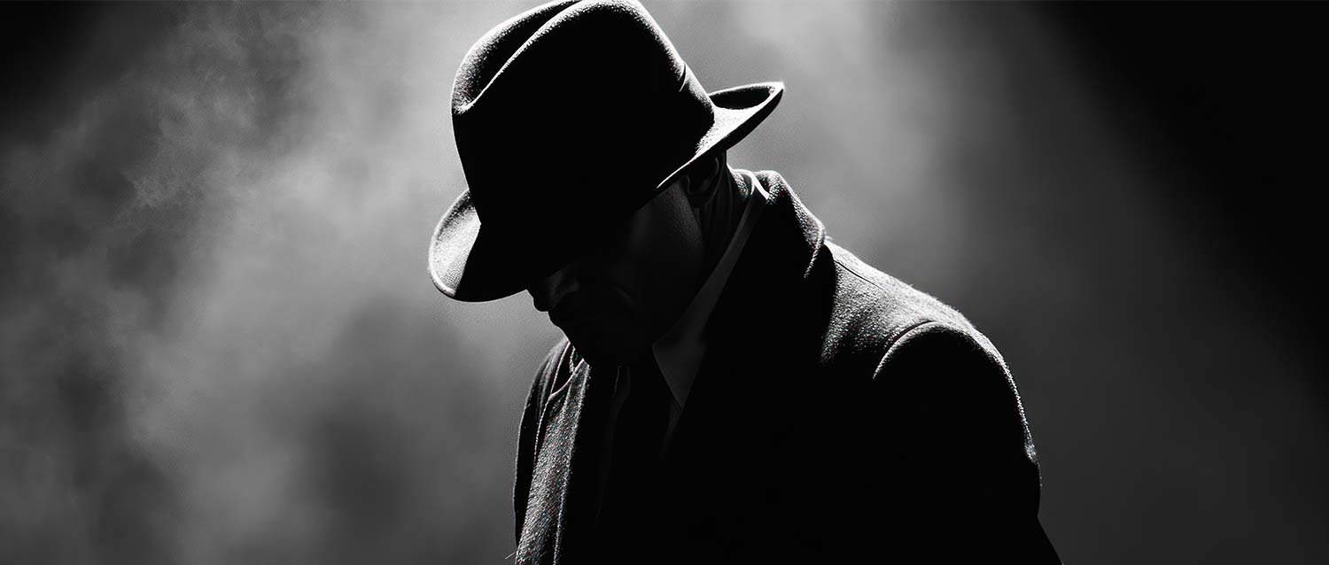 Het mysterieuze silhouet van een man met een fedora hoed